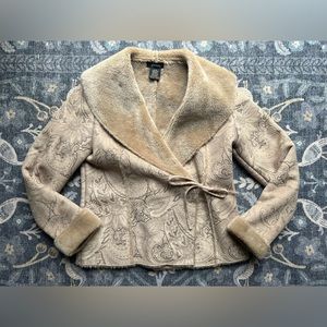 eivissa faux fur faux suede paisley “embossed” wrap jacket coat